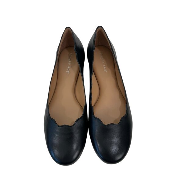 Copper Key Women Black Smooth Lovely Leather Scalloped Ballet Flats Size 8 - Picture 13 of 16
